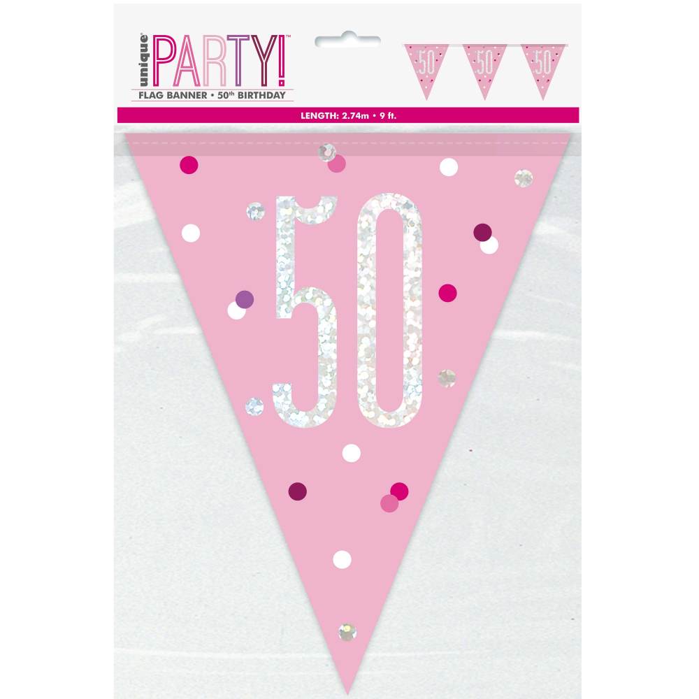 Pink & Silver Flag Banner - 50