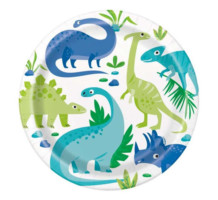 Blue & Green Dinosaur Plates 8ct
