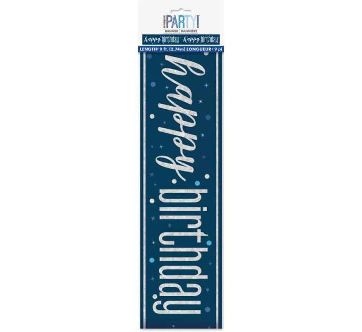9ft Glitz Blue Happy Birthday Banner