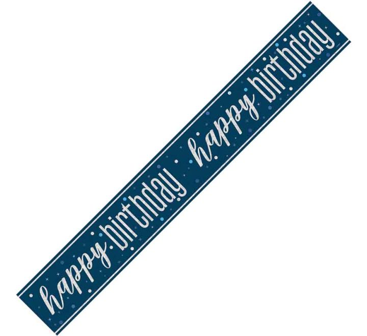 9ft Glitz Blue Happy Birthday Banner
