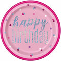 Happy Birthday Pink Glitz Holo Plate 8ct