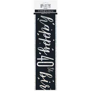 Happy 40th Birthday Banner Black & Silver 9ft