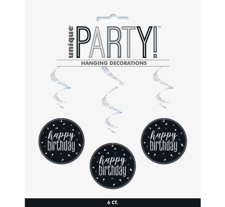 Black Hanging Happy Birthday Swirls
