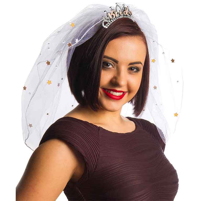 Diamante & Rose Gold Bride Tiara & Veil