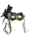Black & Gold Mask With Side Feather