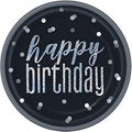 Happy Birthday Black Glitz Holo Plate 8ct