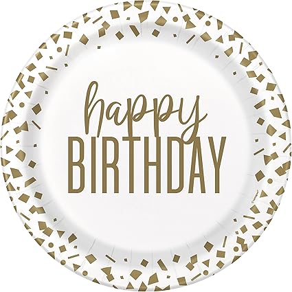 Confetti Gold Happy Birthday Plates 8ct
