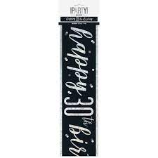 Happy 30th Birthday Banner Black & Silver 9ft