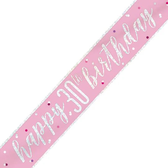 Happy 30th Birthday Banner Pink & Silver 9ft