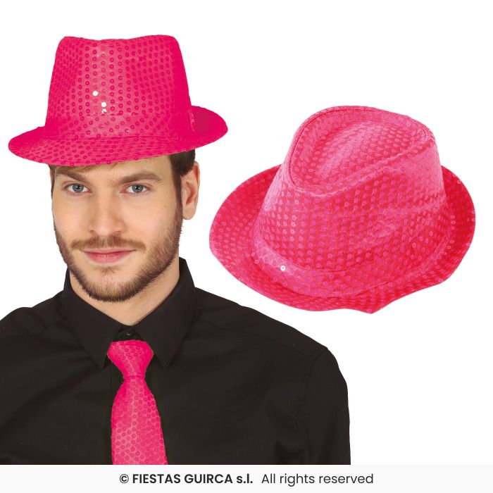 Neon Pink Sequin Gangster Hat