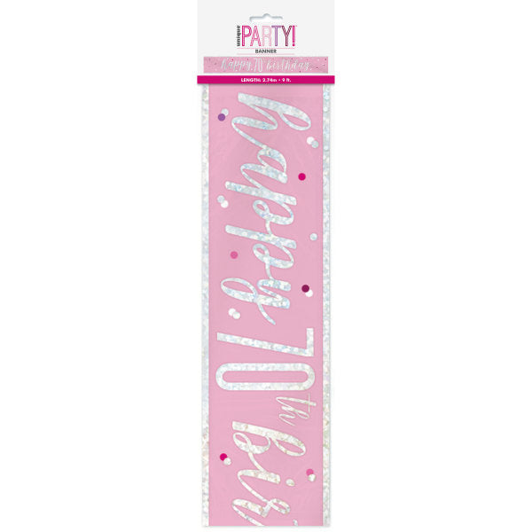 Happy 70th Birthday Banner Pink & Silver 9ft