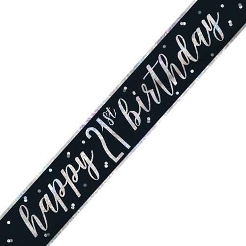 Happy 21st Birthday Banner Black & Silver 9ft
