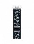 Happy 100th Banner Black & Silver 9ft