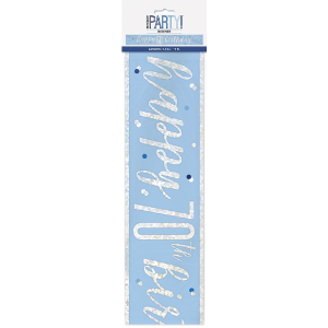 Happy 70th Birthday Banner Blue & Silver 9ft