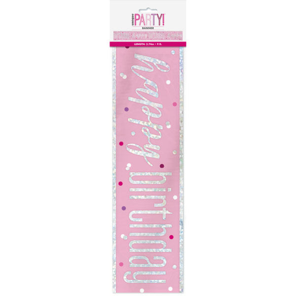 Happy Birthday Pink & Silver Banner 9ft