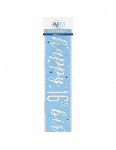 Happy 16th Birthday Banner Blue & Silver 9ft