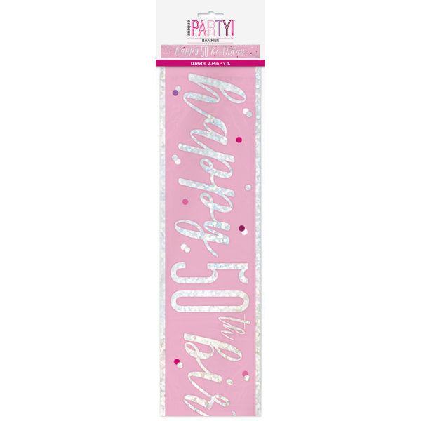 Happy 50th Birthday Banner Pink & Silver 9ft