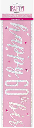 Happy 60th Birthday Banner Pink & Silver 9ft