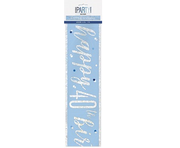 Happy 40th Birthday Banner Blue & Silver 9ft