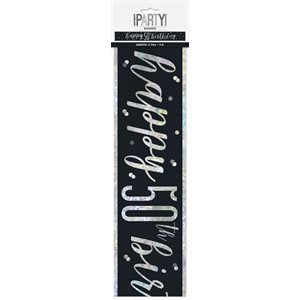 Happy 50th Birthday Banner Black & Silver 9ft