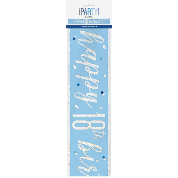 Happy 18th Birthday Banner Blue & Silver 9ft