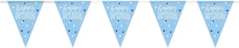 Blue & Silver Flag Banner - Happy Birthday