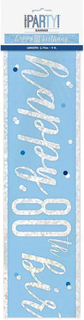 Happy 80th Birthday Banner Blue & Silver 9ft
